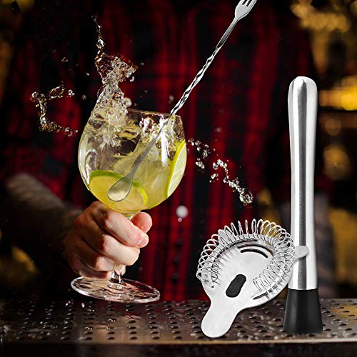 Senhai Rostfreier Stahl Cocktail Muddler, Spiral-Mischlöffel & 4-Prong Bar Sieb, Hausbar Kneipier Muddling Tool Set – Bild 7