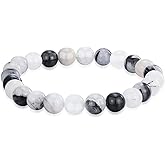 Crystal Vibe Manifestation Bracelet - Handmade Natural Black Rutile Tourmaline Quartz Stone 8mm Beaded Bracelet - Yoga Bracelet Gift for Him Her - Elastic Adjustable Size