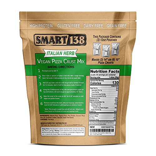 Vegan Pizza Crust Mix (Makes 6 Pizzas), Healthy Pea Protein, Grain Free, Gluten Free, Dairy Free (Italian Herb / 36oz)