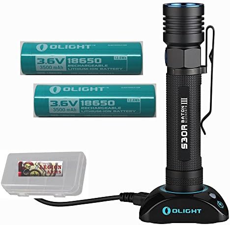 2 Batteries bundle: Olight S30R III Baton 1050 Lumen rechargeable LED Flashlight with two Customized 3500mAh 18650 batteries, Magnetic Charging Dock and USB cable
