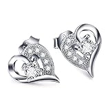 Love Heart Stud Earrings Sterling Silver Cubic Zirconia For Women (Heart Earrings)
