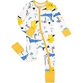 Teach Leanbh Unisex Baby Cotton Pajamas with Mittens and Feet Cuffs 2 Way Zipper Long Sleeve Romper Sleep and Play