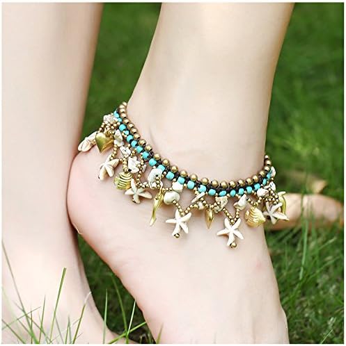 SISOFTLY Bohemian Beaded Anklet Starfish Heart Animal Charms Anklets for Women Adjustable Foot Chain (white)