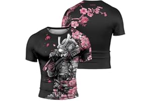 AUREIKA Samurai Men's BJJ Rash Guards Short Sleeve Jiu-Jitsu Baselayer Skin Performance Shirt MMA Jiu Jitsu Combat Sports
