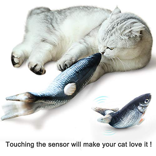 Bihuo Electric Moving Fish Cat Toy, Rechargeable Realistic Flopping Fish with Catnip, Interactive Cat Toys Plush Simulation Wagging Fish Kick Supplies Motion Kitten Toy (Black)