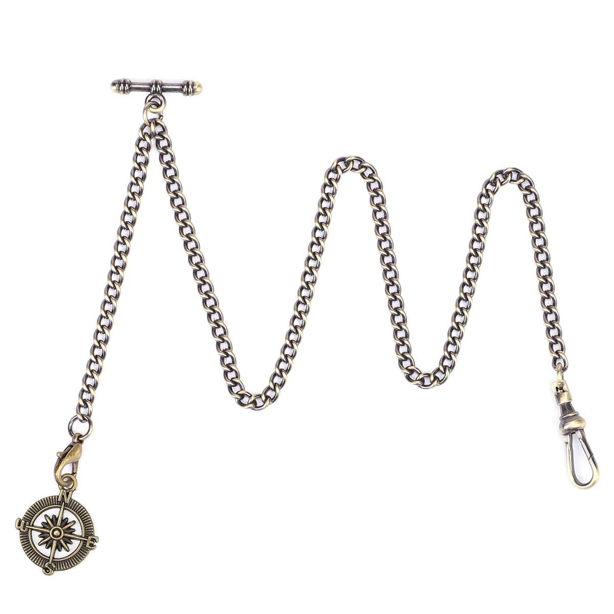Pocket Watch Chain T-bar Chain Albert Chain with Compass Pendant