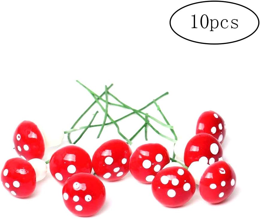TaoNaisi 10 pcs Plastic Mini Mushroom Miniature House Fairy Garden Micro Landscaping Garden Decoration Pot Plant Bonsai Plants Craft Craft (Red)