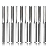 HQMaster 1/8" Shank Dia. Double Edged Straight Router Bits Straight End Mill Milling Cutter 2 Flutes CNC Cutting Tungsten Steel Straight Slot Bit Flute Length 17mm, OAL 38.5mm, Pack of 10