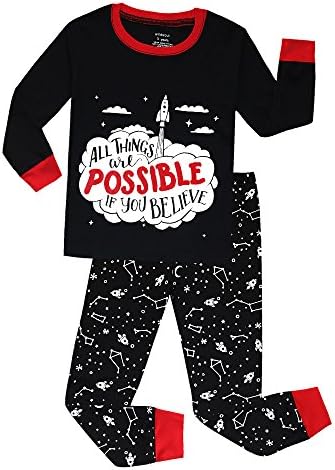 wildsoul Space Little Kids 100% Cotton Christmas Toddler Boys Pajamas Sets Size 2-8 (6, Rocket)
