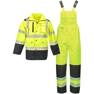 J. J. Keller & Associates, Inc. SAFEGEAR Hi-Vis Rain Jacket and Pants, Class 3 Jacket with Class E Pants, Waterproof