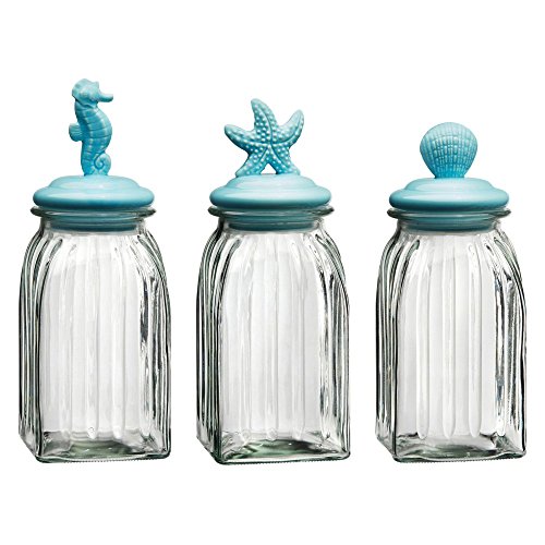 Amici Coastal Bright Square Glass Canister - Set of 2