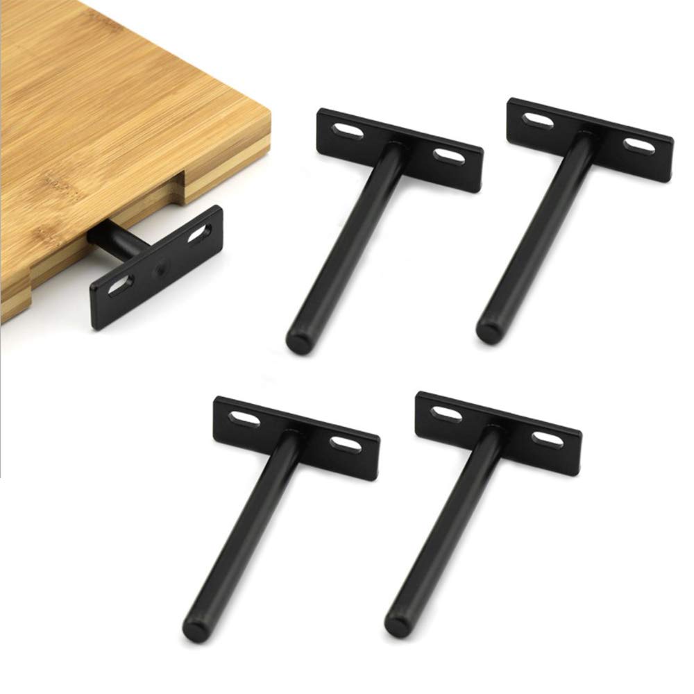 4 Pcs 4 inch Floating Shelf Brackets, Solid Steel T Bracket Floating Shelf Support Heavy Duty Hidden Shelf Brackets for Wooden Bookshelf, Hidden Shelves & Home Wall DIY, Black