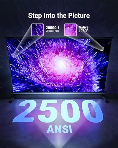 Smart Projector [Built in Google TV and 4K Support] with WiFi and Bluetooth, 2500ANSI, Auto Lens Cap, Portable Outdoor Movie Projector with Built-in Apps Auto Focus for Ceiling/Home Theater/Bedroom