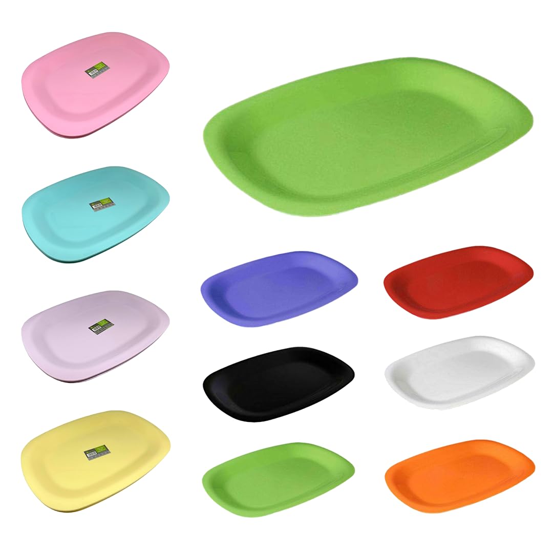 ECO 2 Pack Large 34.4 x 25.3 cm Sandwich Platter Trays | Set of 2 Plastic Platters | Plastic Buffet Trays for Parties, BBQs & Catering Events | Multi-Color Serving Trays (Lime)