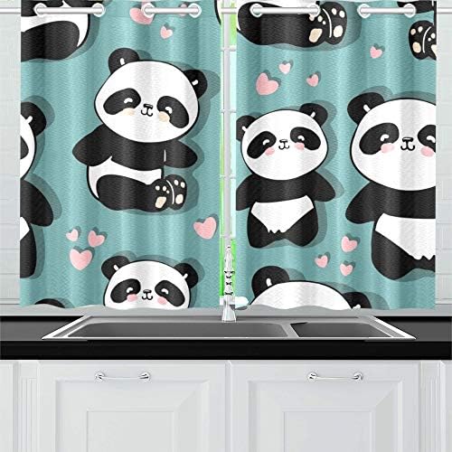 YUMOING Cute Panda Kitchen Curtains Window Curtain Tiers for Café, Bath, Laundry, Living Room Bedroom 26 X 39 Inch 2 Pieces