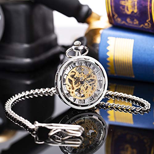 SIBOSUN Mechanical Pocket Watch for Men Pocket Watch with Chain Steampunk Skeleton Antique Men Women Pocket Watches