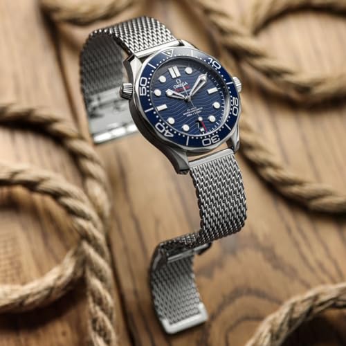 WatchGecko Classic Mesh Watch Strap, Polished or Satin Brushed Finish, 18-22mm. Men's Replacement Stainless Steel Band. Quick Release Spring Bars for Easy Changes