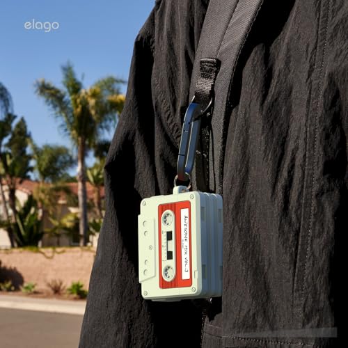 elago Retro Cassette Case Compatible with AirPods Pro 3, with Carabiner, Wireless Charging, Shockproof, Soft Silicone, Visible Front LED (Classic White)