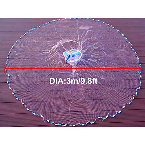 EASY BIG American Fishing Nets Cast Net with Aluminum Frisbee for Bait Trap Fish Dia:7.8ft/9.8ft/11.8ft/13.7ft, 0.8inch Mesh Size
