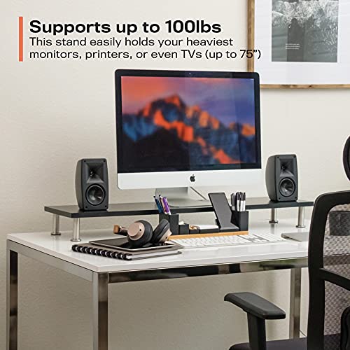 The Office Oasis Dual Computer Monitor Stand, Solid Bamboo Supports