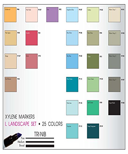 The Original Chartpak AD Markers, Tri-Nib, 25 Assorted Landscape Colors in Tabletop Cube, 1 Each (L)