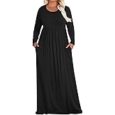 POPYOUNG Plus Size Maxi Dress for Womens Casual Dresses Winter Long Sleeves Long Dress with Pockets