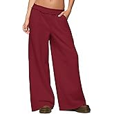 HeSaYep Womens Fleece Lined Sweatpants Wide Leg Baggy Thermal Lounge Pants Raw Hem Elastic Waist Oversized Sweat Pants