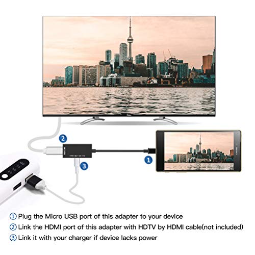 MHL Micro USB to HDMI Cable Adapter, MHL to HDMI 1080P Video Graphic Converter with Video Audio Output for Samsung Galaxy S5, S4, S3 etc Phones with MHL Function (Black)