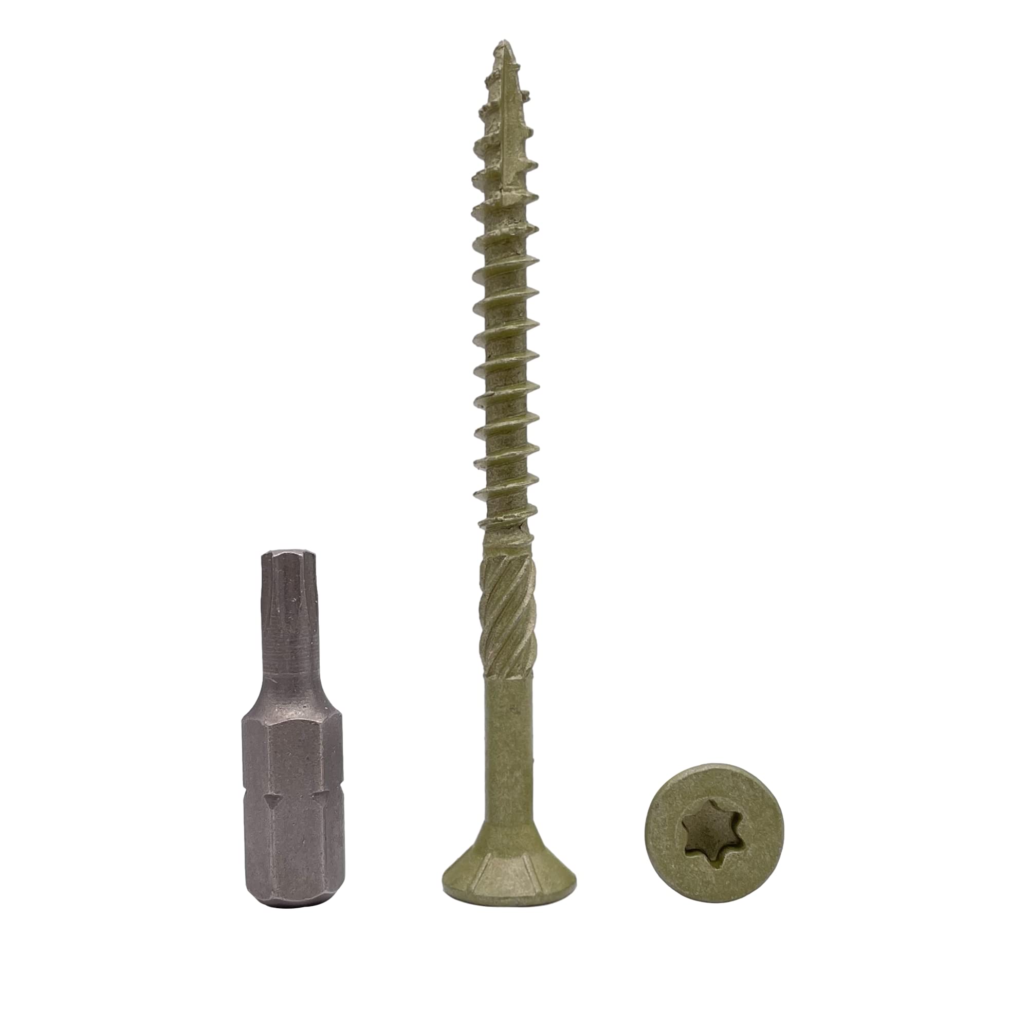 Marcopol (Pack of 100 pcs) Green Anti-corrosion Finish 5.0 x 60 mm Timber Decking Screws, Wood Screws, Torx Head, Type 17, Countersunk Head, Exterior Screw (100, 5.0 x 60 mm)