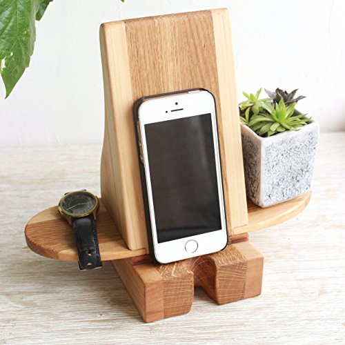 Wooden Cell Phone Stand For Desk With Shelves 9x7 Inch