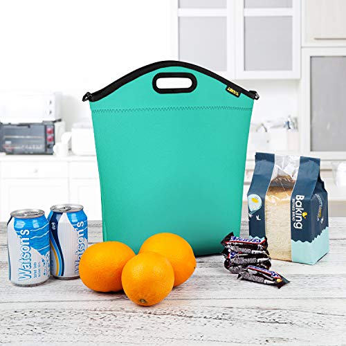 Large Neoprene Lunch Bag for Women Adults, 14" x 14" x 5.5" Insulated Big Lunch Tote Box Reusable Lunch bag for Work Office Outdoors Travel (Green)