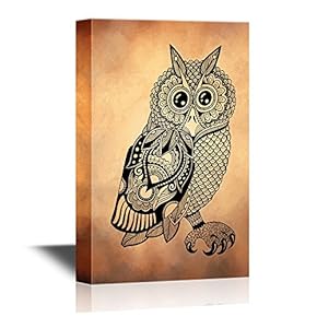 Canvas Wall Art - Ethnic Style Owl with Floral Pattern - Gallery Wrap Modern Home Art | Ready to Hang - 12x18 inches