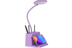 AXX Cute Purple Desk Lamp, Rechargeable Study Table Light for Home Office, Small, Battery Operated, LED, Flexible Gooseneck, Mini, Cordless, College Dorm Room Desktop Accessories for Kids Teen Girls
