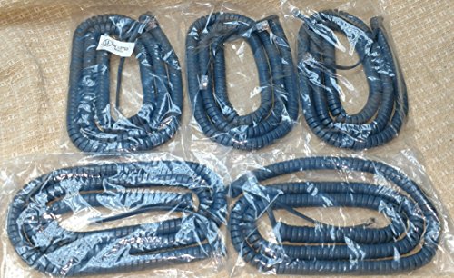 DIY-BizPhones 5-Pack Gray 25' Ft Handset Cords Compatible with Avaya IP-Office Phone 2400 4600 5400 5600 Series Definity 2410 2420 4610 4620 5410 5420 5610 5620 Digital Receiver Curly Coil Lot