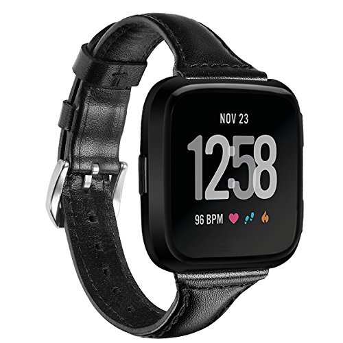 For Fitbit Versa Bands Women Men, Replacement And Colorful Leather Bands + Metal Clasp Strap Bracelet Adjustable Wristbands For Fitbit Versa Smartwatch(Black)
