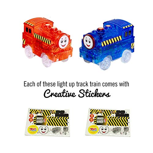 [4-Pack] Track Replacement Race Cars Toy | Train Cars w/ 5 LED Lights | Glow in The Dark | for Independent & Track Play | Track Accessories Compatible with Most Tracks for Boys and Girls