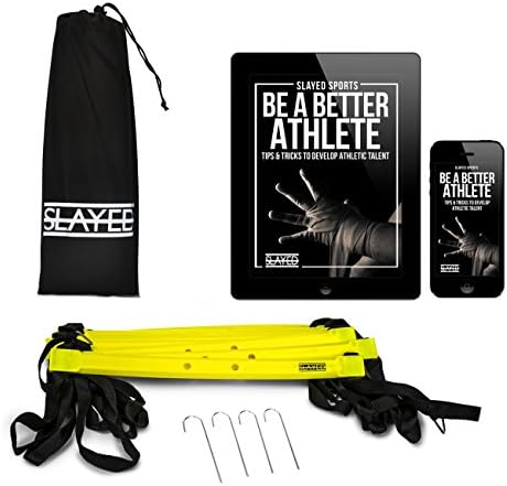 AGILITY LADDER (15FT) by Slayed Sports | Workout Equipment Includes Metal Pegs, Carry Bag, and BONUS E-book with Video of Agility Drills and Athletic Development Tips |