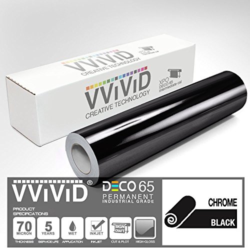 VViViD Chrome Black Gloss DECO65 Permanent Adhesive Craft Vinyl Roll for Cricut, Silhouette & Cameo (7ft x 1ft Roll)