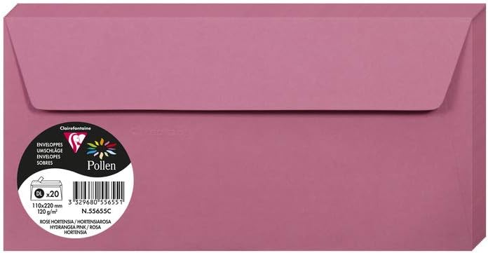 Clairefontaine 55655C Self-Adhesive DL Envelopes 120gsm Hydrangea Pink Pack 20