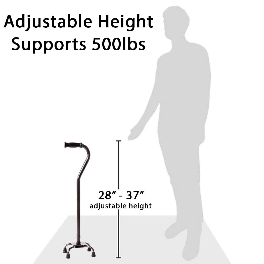 Carex Health Brands Quad Cane - Adjustable Height Quad Cane and Walking Stick with Small Base - Holds Up to 500 Pounds, Black