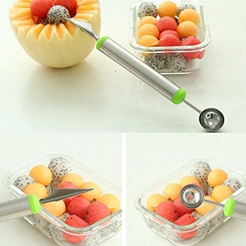 SOLOKA Dual Function Stainless Steel Fruit Salad Scoop Spoon Baller Melon Carving Cutter