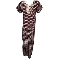 Mogul Interior Women's Maxi Dress Nightgown Neck Embroidered Cotton Nightdresses L