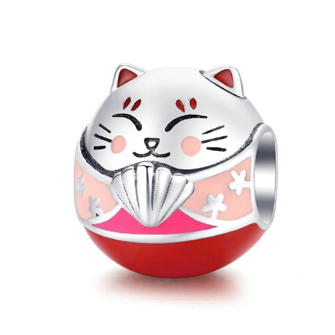 FeatherWish 925 Sterling Silver Charm Lucky Cat Fortune Chinese Kitten Maneki Neko Pet Animal Paw Bead Fits And Compatible With Pandora Bracelets Gift Friend Wife Mum Sister Daughter