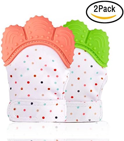 Baby Teething Mitten 2 Pack,Silicone Teething Mitt Like Teething Toys for Teething Ring Provides Self-Soothing Fun,BPA Free Food Grade Teething Glove,Ideal Baby Shower Gift