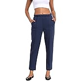 HAPPIERE Women's Work Casual Pants Women Pull On Pintuck Slacks Trousers Stretchy Sweatpant with Pockets