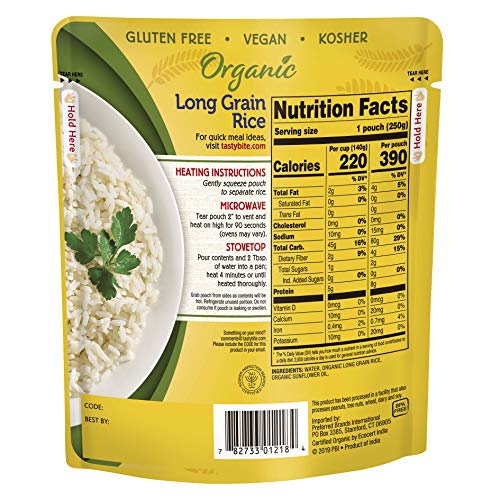Tasty Bite Organic Long Grain Rice,8.8 Ounce, Pack of 6, Ready to Eat