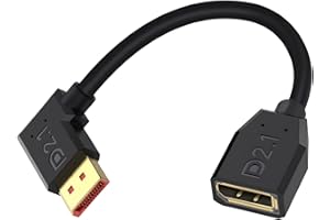 Danfetsoy Right Angle Displayport Male to Female Cable 54Gbps, Displayport Cable 2.1 for Alienware, LG Ultragear Monitor, HDTV, Fire TV, Computer, etc (0.15m/6inch)