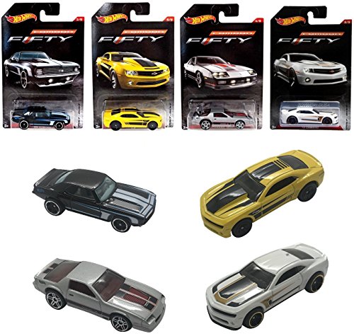 Set of 4 Hot Wheel Camaro Exclusive Fifty Edition Collectors Anniversary Die-Cast Vehicles 1:64 Scale Gift Pack Collectible