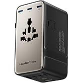 Momax 9-in-1 High-Power Universal Travel Adapter, 205W GaN Worldwide Charging Hub with 6 USB-C & 1 USB-A, AC Outlet, Type A/C/G/I Plugs for 200+ Countries, Safe for Laptops, Phones, Cruise Ready