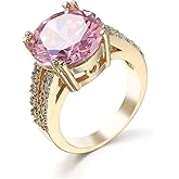 FZO 18K Gold Plated Pink Synthetic Cushion Cut 5ct Zircon Ring 5A Inlaid Cubic Zirconia Rings CZ Diamond Two Row Ring Eternity Engagement Wedding Band Ring Cocktail Ring Gift for Women ST.198 (8)